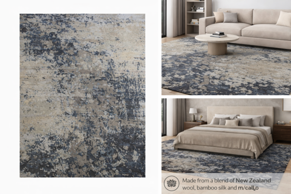 HM-133 Handcrafted Wool, Bamboo Silk & Allo Carpet – Distressed Earth Texture Design (8x10 ft)