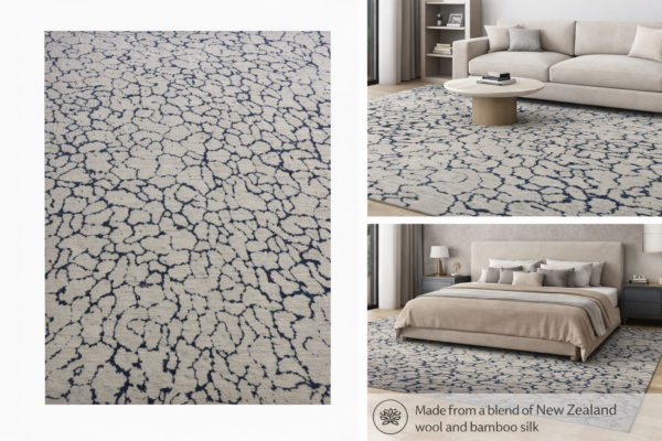 HM-146 Handcrafted Wool & Bamboo Silk Carpet – Organic Line Abstract Design (8x10 ft)