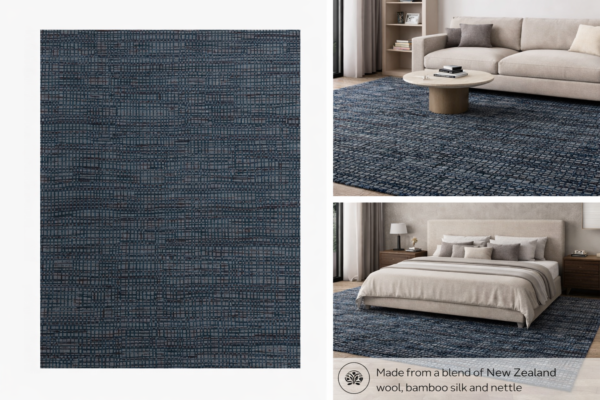 HM-15 Handcrafted Wool, Bamboo Silk & Nettle Carpet – Modern Grid Texture (8x10 ft)