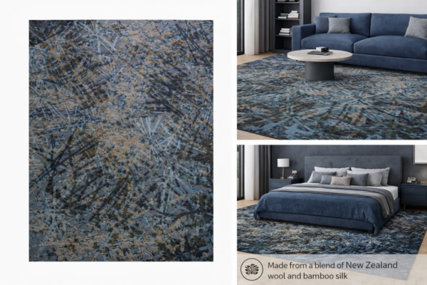HM-168 Handcrafted Wool, Bamboo Silk & Nettle Carpet – Abstract Burst Artistic Design (8x10 ft)