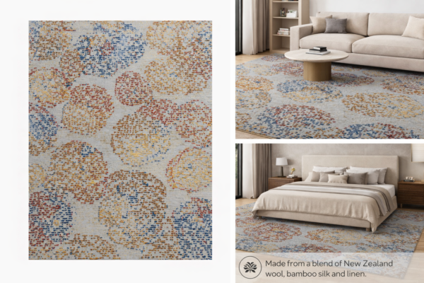 HM-23 Handcrafted Wool & Bamboo Silk Carpet – Contemporary Floral Abstract Design (8x10 ft)