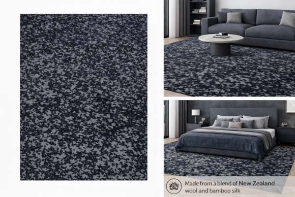 HM-43 Handcrafted Wool, Bamboo Silk & Nettle Carpet – Modern Minimal Abstract (8x10 ft)